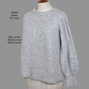 CASLON Sweater L Light Gray Balloon Sleeves Crew Neck Pullover BIN9